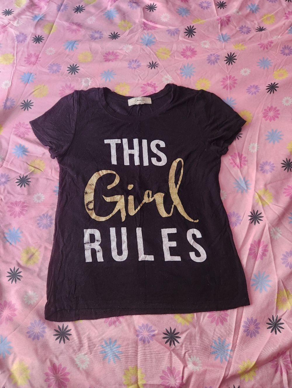 Jessica Black Tee with Gold and White "This Girl Rules"